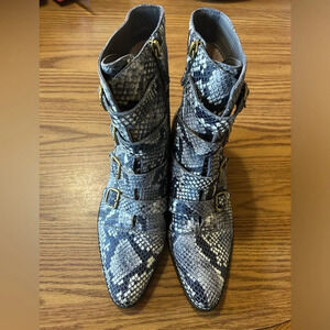 J. Crew Multi-Buckle Reptile Snake Skin Embossed Leather Boots Women’s Size 8.5